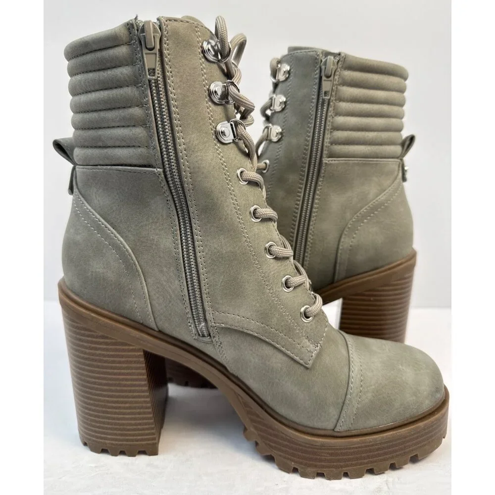 G by Guess Siana Combat Boot Womens 9 Green Heeled Lug Sole Hiker Bootie GBG - Picture 3 of 9